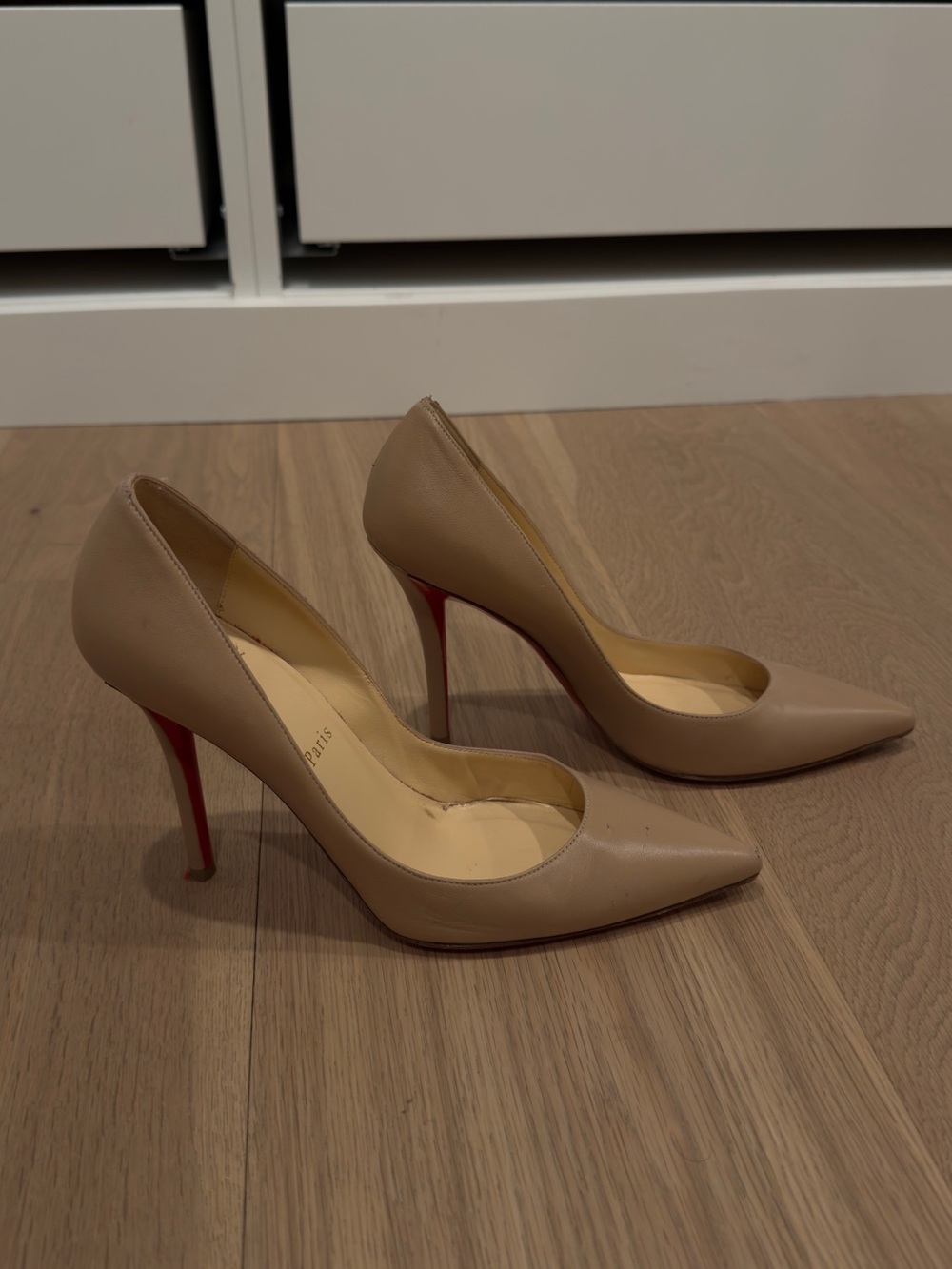 Christian Louboutin Taupe Pointed-Toe Leather Pumps